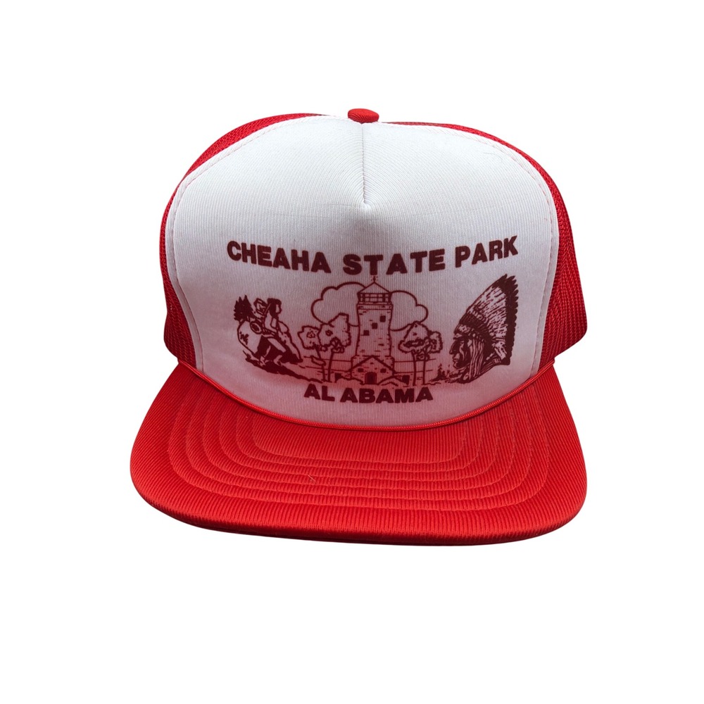 Vintage Cheaha State Park Alabama Trucker Hat Red White Mesh Snapback Cap